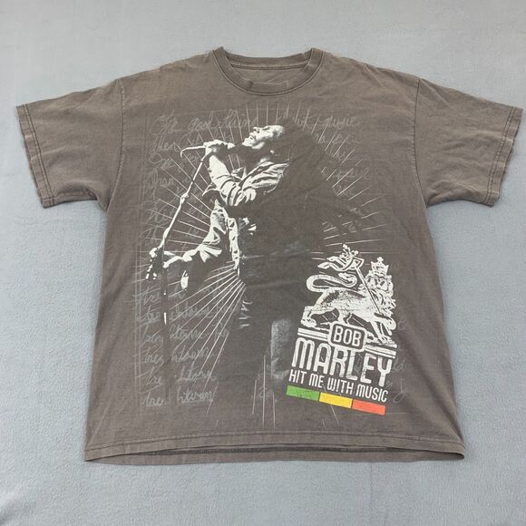BOB MARLEY Hit Me with Music T Shirt Adult Large Y2K Faded Crewneck - Picture 1 of 16